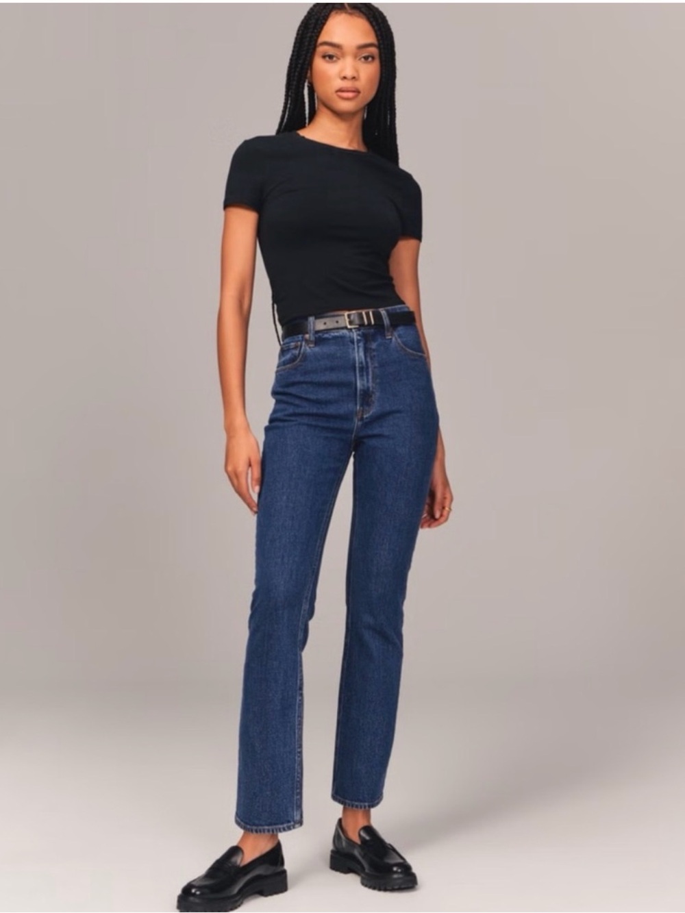 Abercrombie & Fitch Women's Dark Blue Ankle Straight Jeans